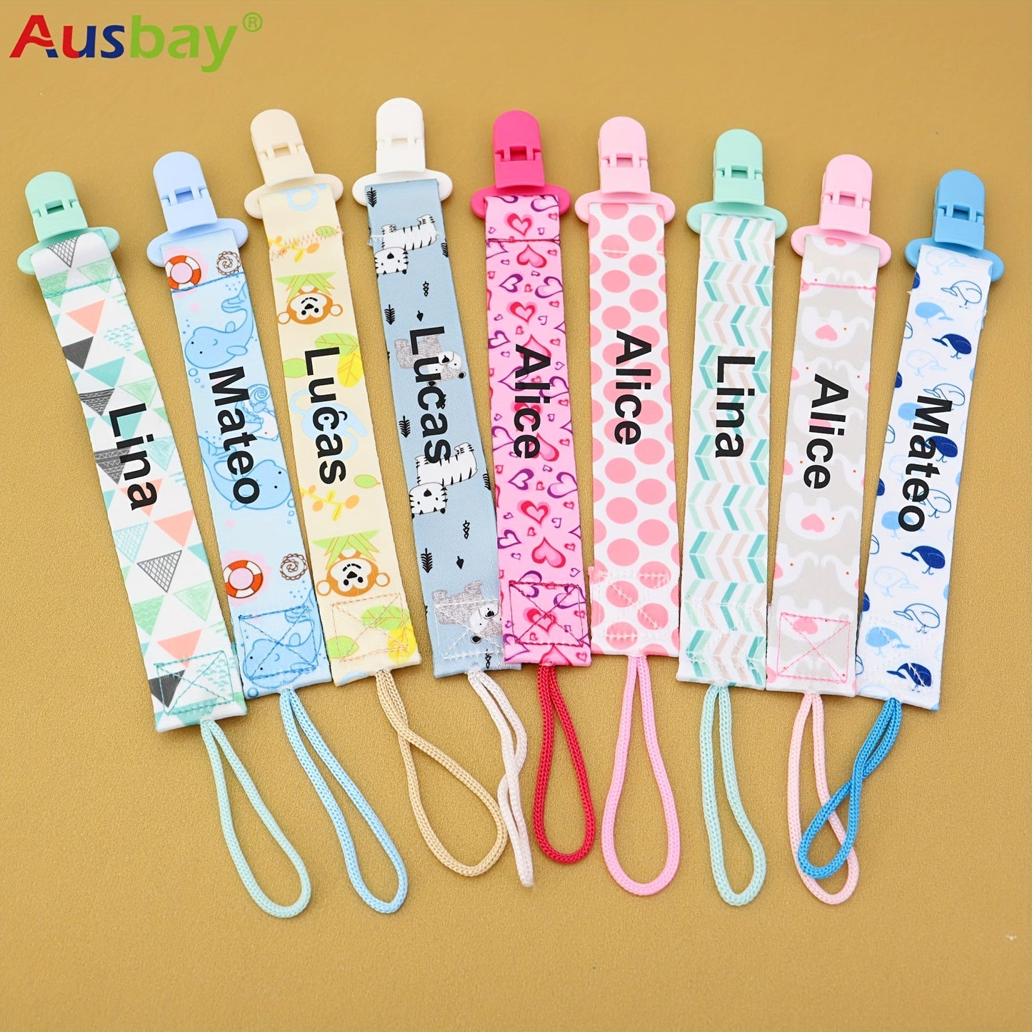 Set of 3 Personalized Soothing Item Clips with Custom Names, Chain Clips and Gift Bags for Youngsters, Handmade Shower Gift Set for Youngsters