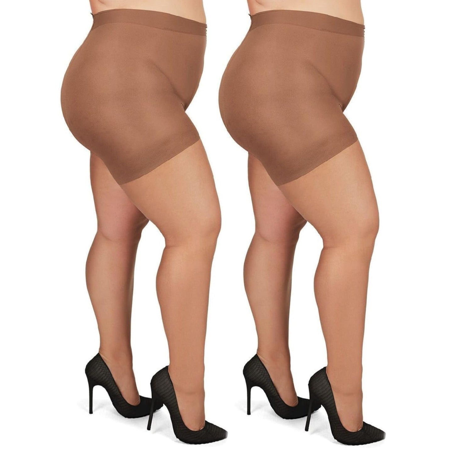 Plus Size Control Top Tights for Women, High Waist Sheer Pantyhose