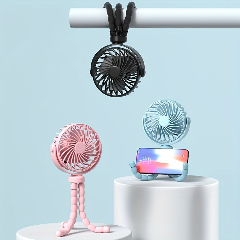 A Portable Cartoon USB Fan, Rechargeable Electric Handheld Fan with Flexible Gooseneck, ABS Material, Ideal for Home, Travel, and Office Desk Cooling