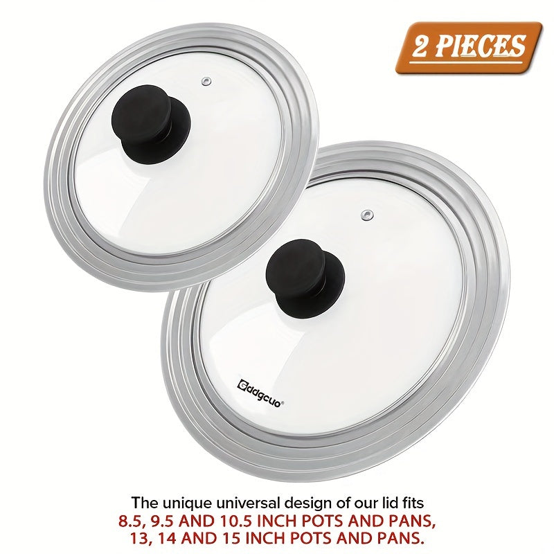 Universal Pot Lid - Fits Pots, Pans, and Skillets with Diameter from 21.59cm to 38.1cm. Made of Tempered Glass. Replacement Lid for Kitchen Supplies and Cookware Accessories. Available in 1 or 2 pieces.