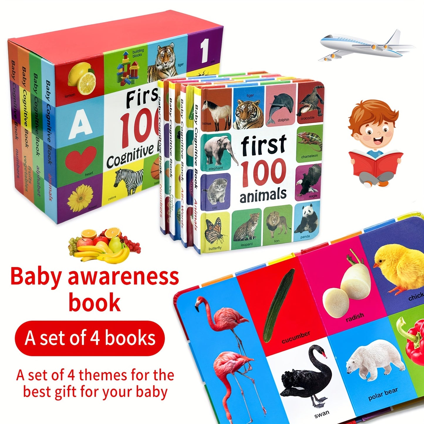 TEENYBABY's First 100 Cognitive Books for Babies is a 4-book set in English for children aged 4 and above. It is a great educational gift for kids and is published by Sunshine Children's