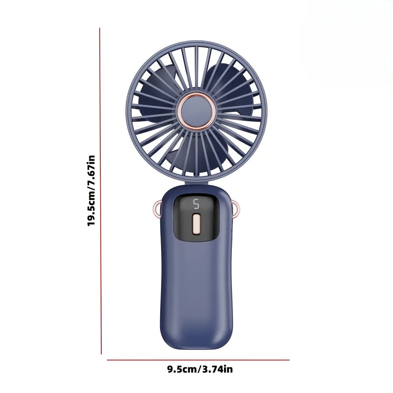 Sleek and stylish white and rose gold Compact & Portable USB Rechargeable Mini Fan with Neck Strap. Perfect for use in the office, classroom, or while traveling. Features a 1200mAh Lithium Battery, desk stand, and includes a power cable for convenient