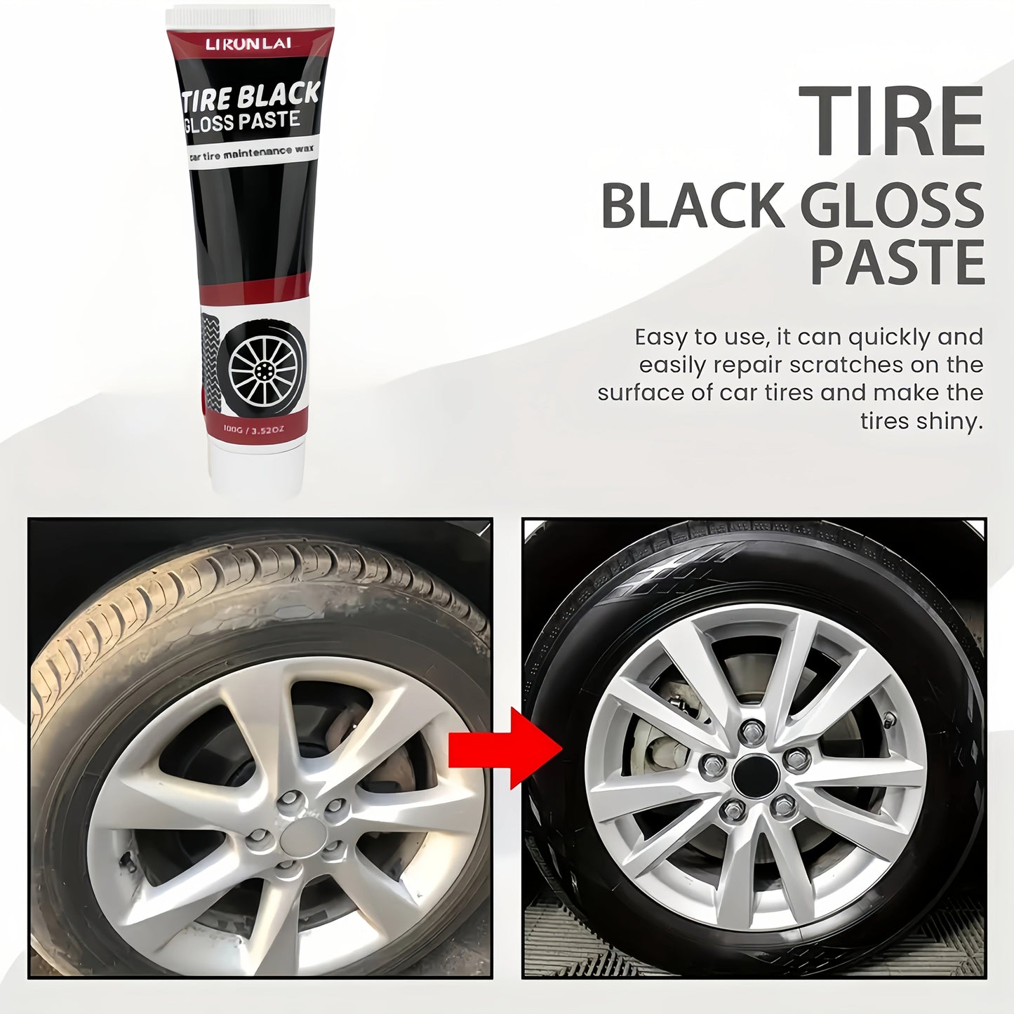 LIRUNLAI Tire Black Gloss Paste: Enhances Shine, Protects against Aging, Long-Lasting Luster for Cars, Motorcycles, and Bicycles, Coconut-Based Formula, Leaves No Residue, Under 1 Liter