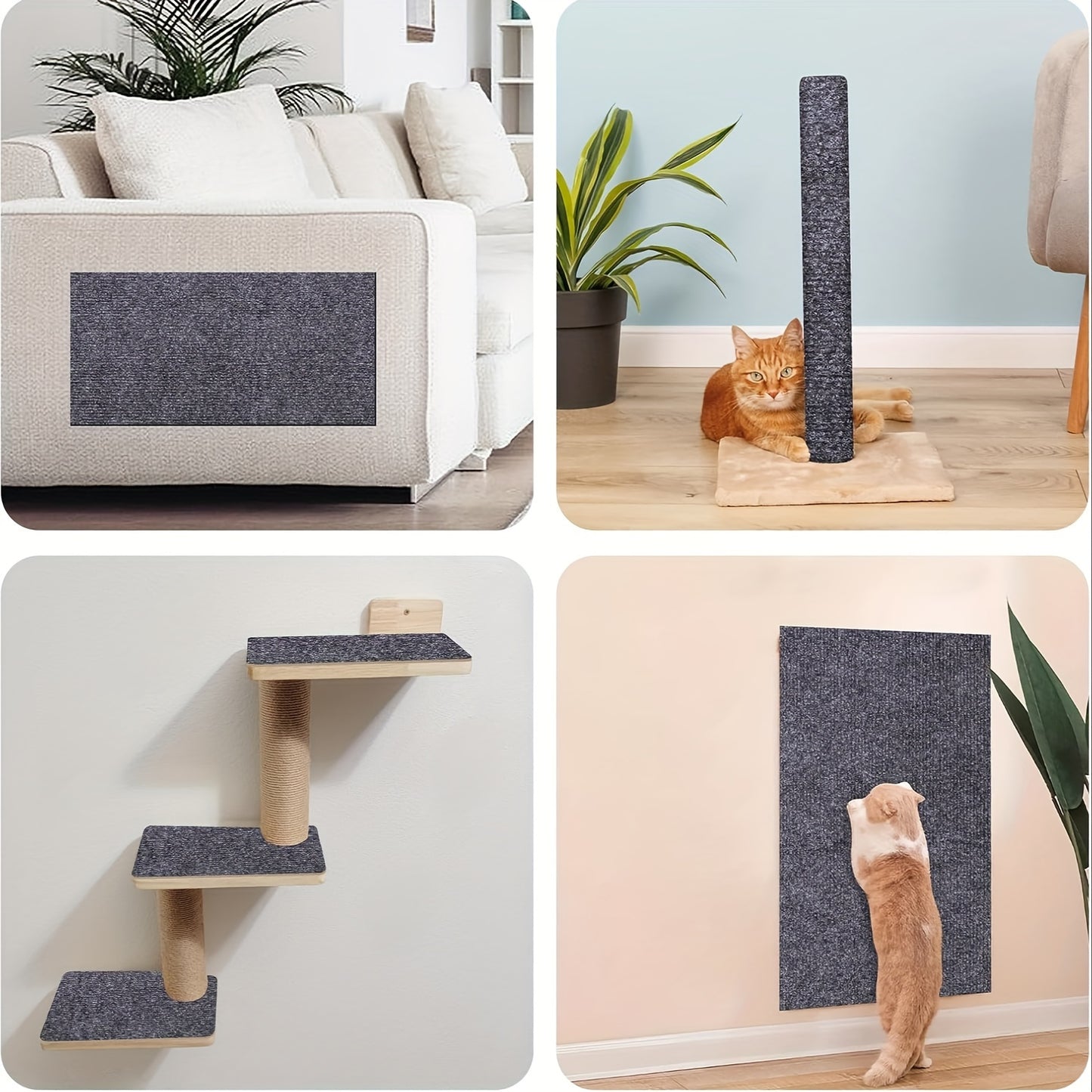 Trim-able cat furniture protector with self-adhesive scratching mat to safeguard couches, doors, and cat tree shelves from claws in grey color, 78.7 x 15.8.