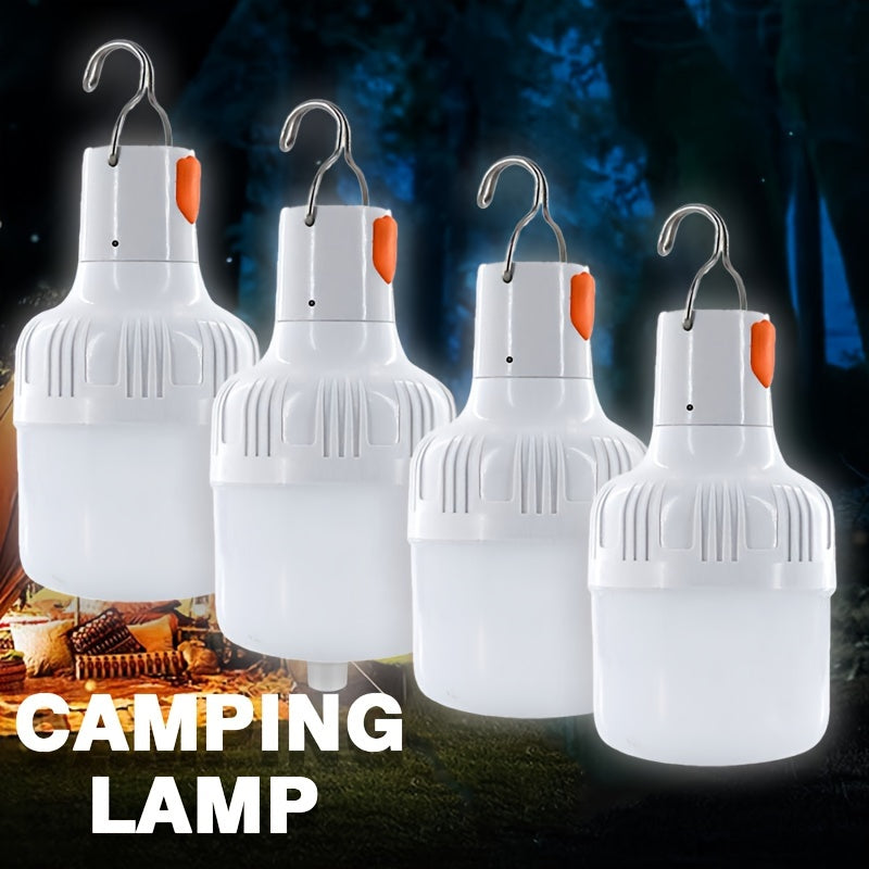 4-Pack LED Camping Lanterns, Rechargeable USB Hands-Free Tent Light for Adventure, Climbing, Emergency - Matte ABS, 36V Max