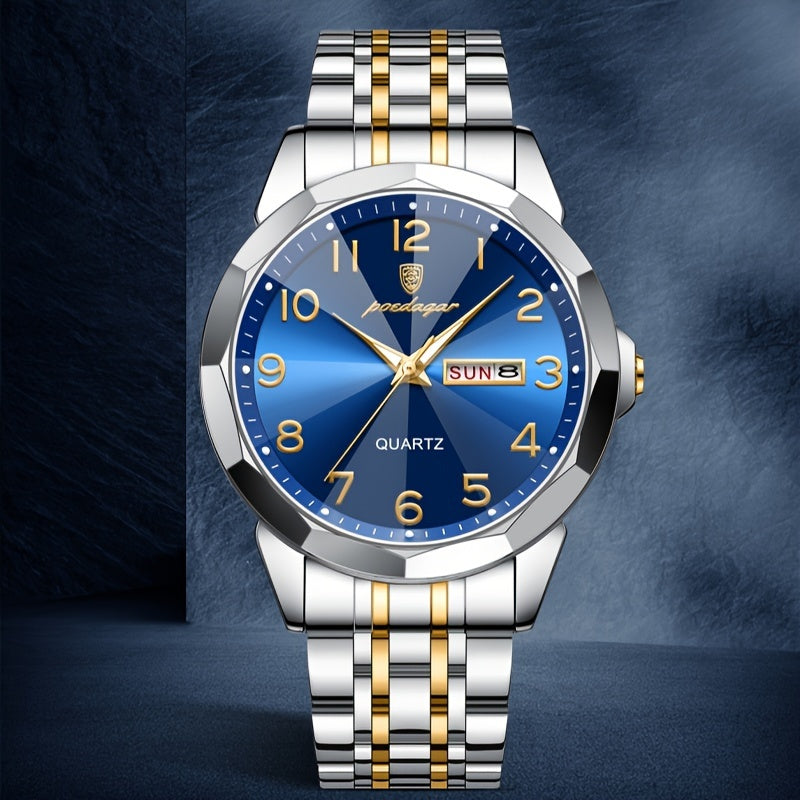 Introducing the 1pc BINBOND Men's Fashion Watch - a luxurious dual calendar quartz wristwatch perfect for the business style man. This watch features a round alloy case with a stainless steel strap, making it both stylish and durable. With a