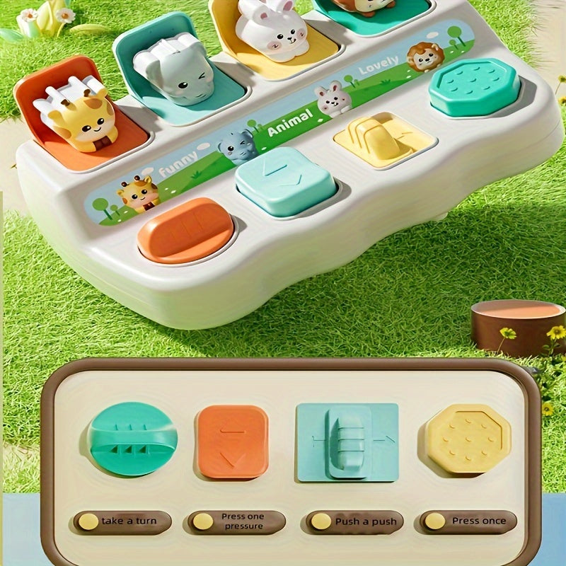 Interactive pop-up animal and sound game box enhances logic and motor skills. Ideal for birthdays and holidays.