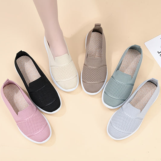 Women's slip-on sneakers in solid colors, lightweight and breathable mesh, suitable for all seasons.