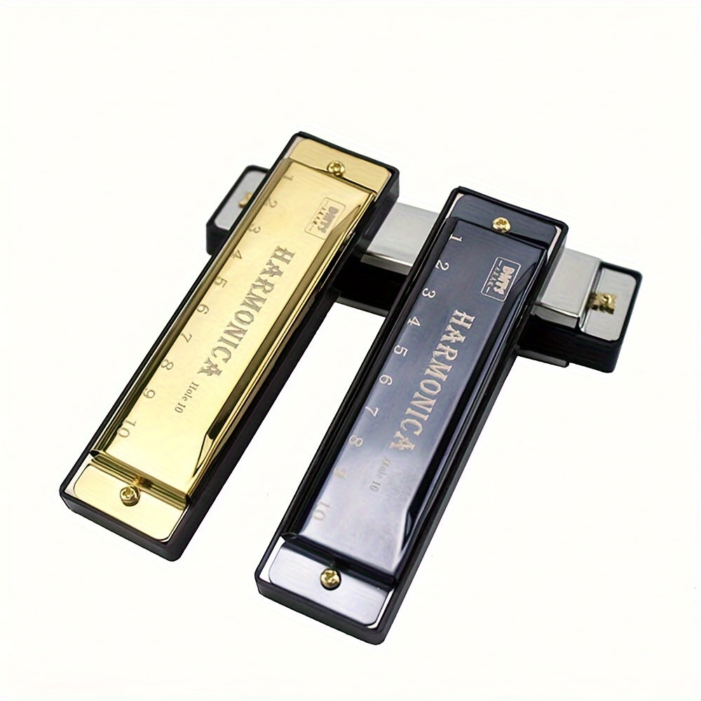 SKETCHIA Harmonica in Key of C, 10-Hole Chromatic, Durable Plastic with Polished Finish – Includes Protective Case, Great for Beginners, Available in Black & Gold.