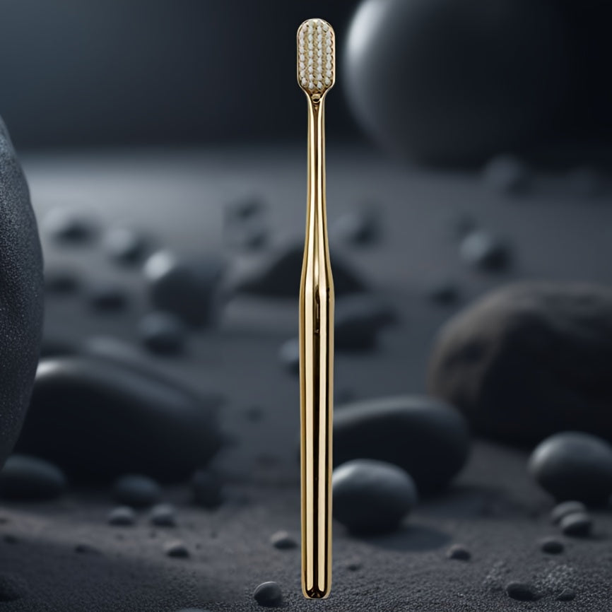 High-end gold and silver plated toothbrush with bamboo charcoal fiber bristles for deep cleaning oral care; individually packaged for couples or adults.