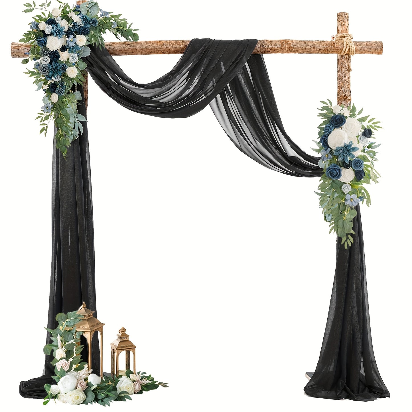 Polyester sheer fabric draping panel for wedding arch, backdrop curtain voile drapery for woodland ceremony, party decor, outdoor reception table runner.