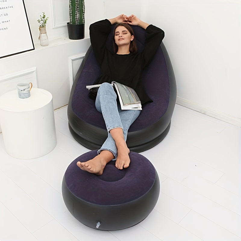 Portable and Inflatable Lounge Chair that Folds easily, featuring a Flocked Sofa design perfect for napping or lounging outdoors. Ideal for leisure activities.