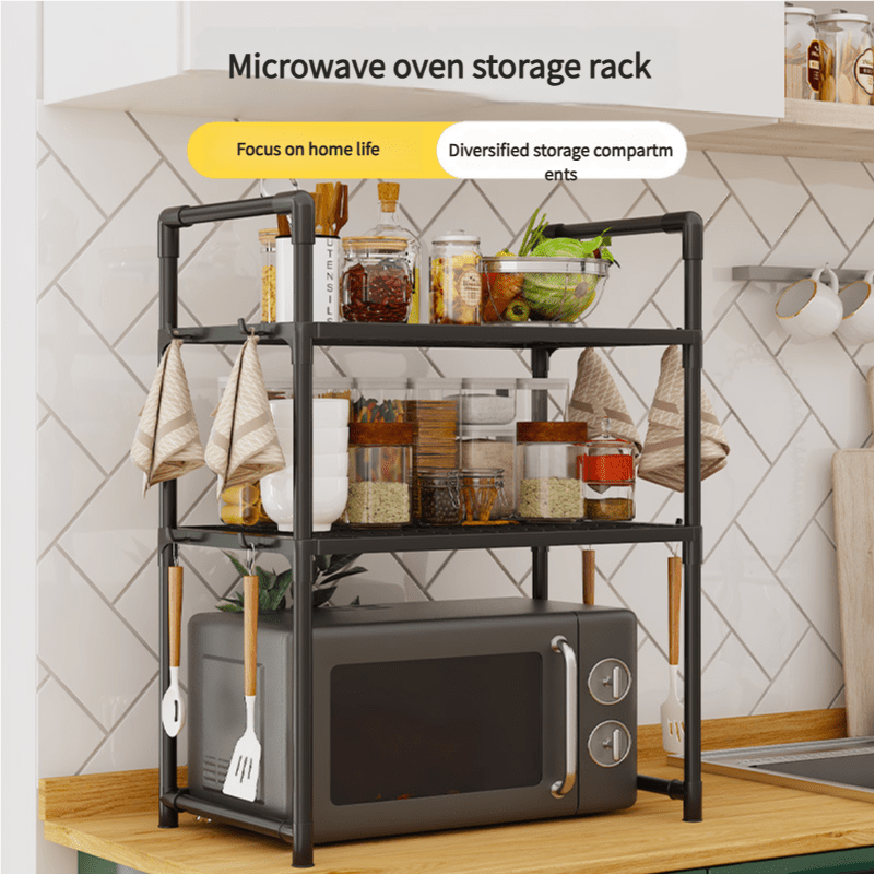 All-Purpose Microwave Oven Storage Shelf - Sturdy Plastic, Multi-Layered for Cookware & Plant Showcase, Ideal for Organizing Kitchen Surfaces