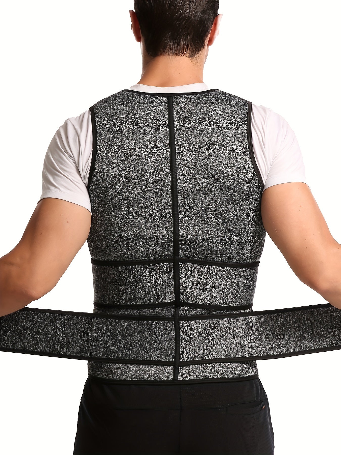 Men's Gray Neoprene Double Belt Vest Shapewear with Sweat Bodysuit.