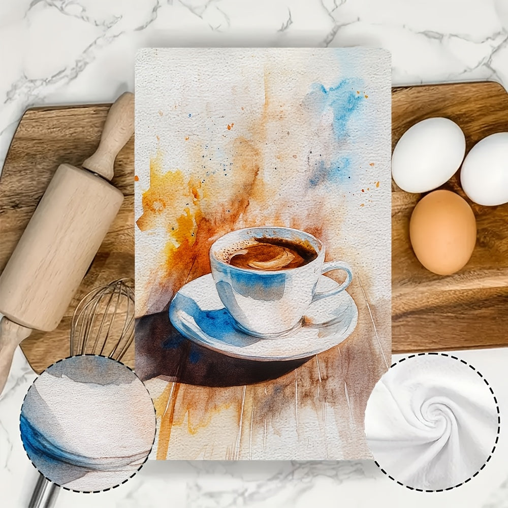 Set of 2 Ultra Soft Kitchen Towels with Vibrant Coffee Design - Perfect for Drying Dishes Quickly, Machine Washable, Great for Holiday Decor, Size: 40.64x60.96 cm.