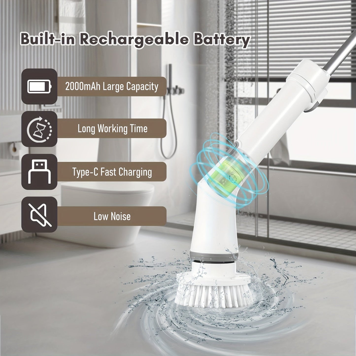 Get a complete cleaning solution with our 1set Electric Rotating Floor Cleaner. This handy tool comes with 6 Replaceable Brush Heads and an Adjustable Telescopic Handle for easy use. The 360 Wireless Cleaning Brush is perfect for bathrooms, bathtubs, and