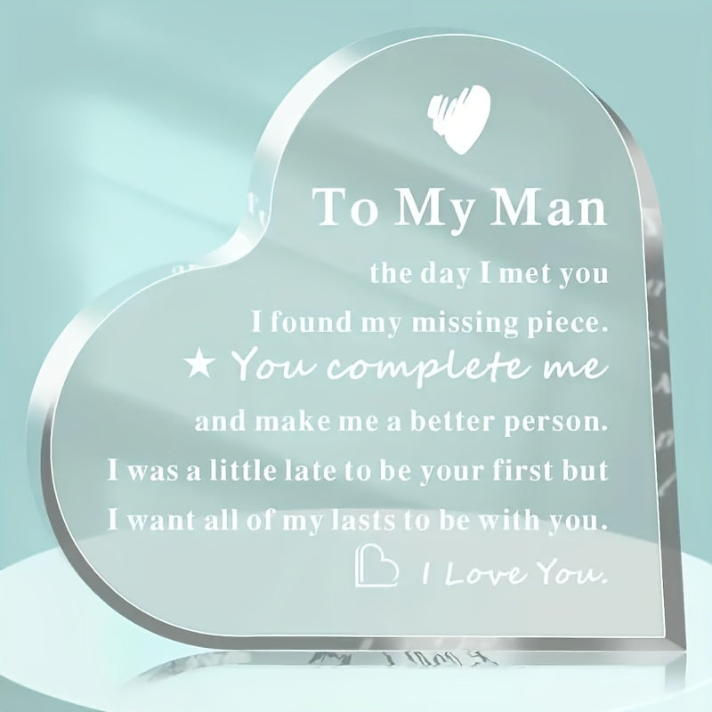 Heart-shaped acrylic plaque: ideal gift for husband or boyfriend on special occasions, expressing unique love. Great for Christmas or any celebration.