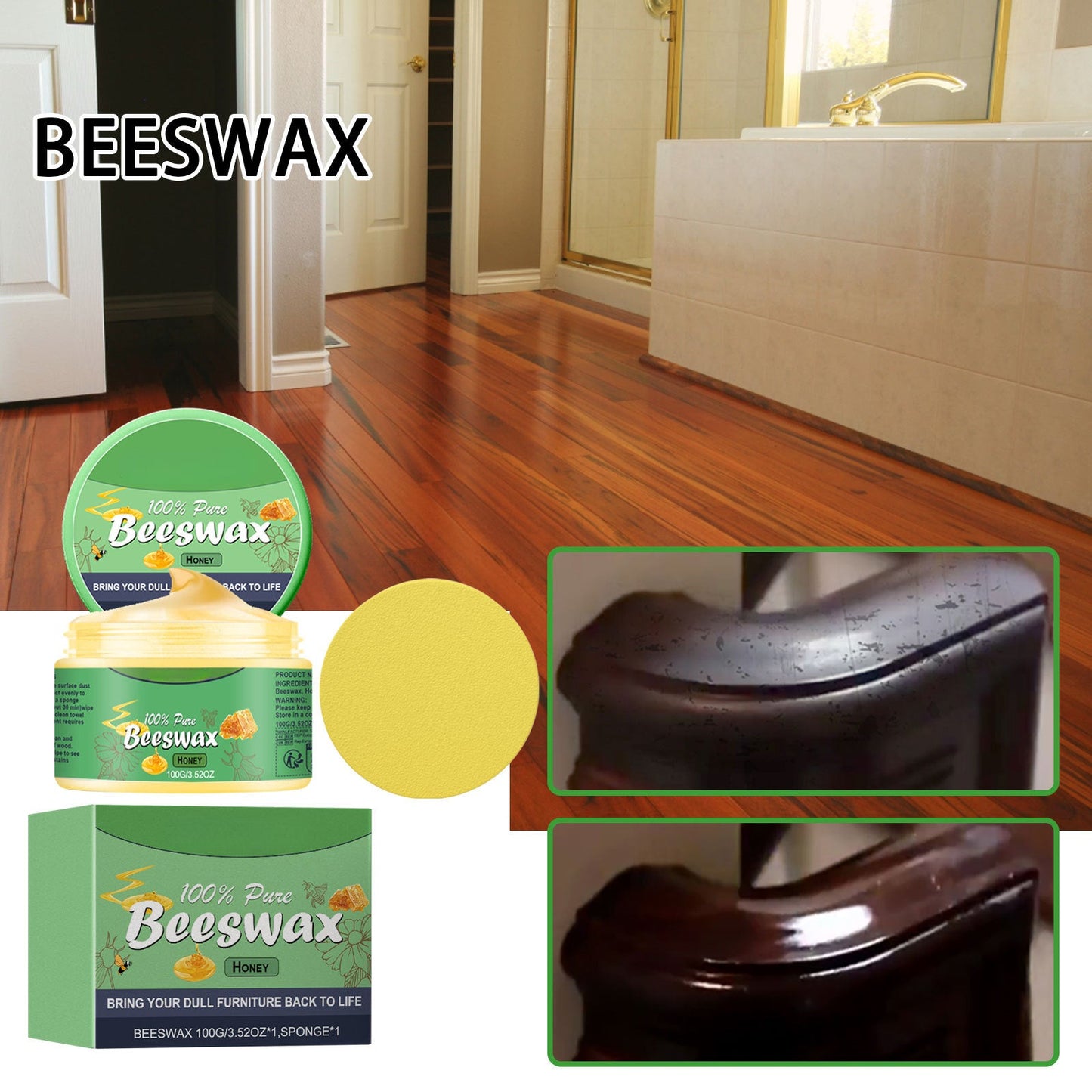 Repair and restore your wood surfaces with the 1pc Beeswax Wood Scratch Repair Kit. This 100g kit is designed to brighten floors and furniture with its natural beeswax formula. The honeycomb design container makes it easy to apply for home care, color