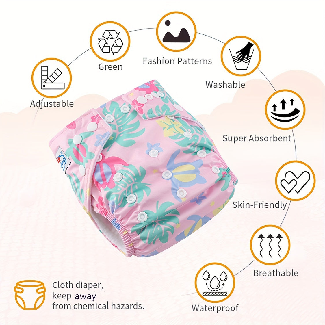 Reusable Cloth Diapers for Babies by Babyland - Waterproof, Highly Absorbent, Adjustable Fit for 2.27-14.97KG, Pocket Style Diapers in Light Blue, Dark Brown, and Purple