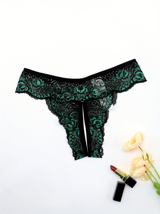 Women's Sexy Floral Lace Thongs & Colorblock Open Crotch Panties