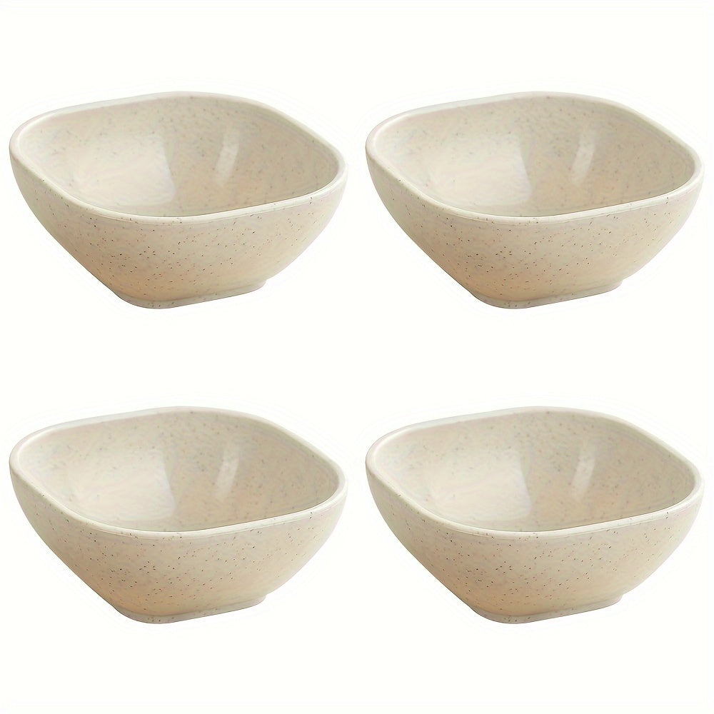 4 high-quality wheat straw sauce dishes - colorful square bowls for jam, vinegar, & seasonings - ideal for home, restaurants, parties.