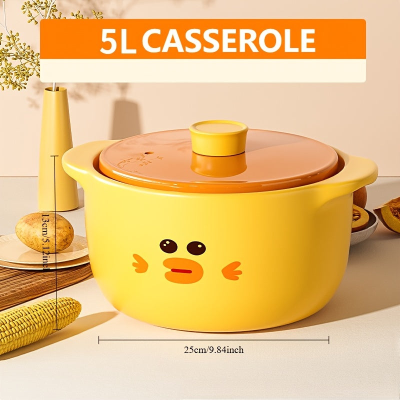 This 6L small yellow duck soup pot is perfect for both individual meals or serving 7-8 people. With high temperature tolerance, it is suitable for use on gas and induction stoves. The excellent insulation performance makes it ideal for daily meals and