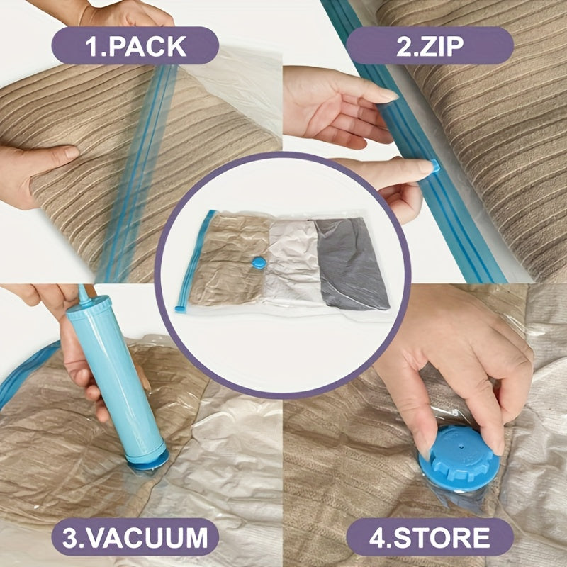 Get organized with our Vacuum Storage Bags Set! This set includes 30 pieces in various sizes: 6 Large, 6 Medium, 6 Small, and 6 Rolls. Save up to 80% of space for storing clothes, quilts, blankets, bedding, and more. These compressed sealed bags are