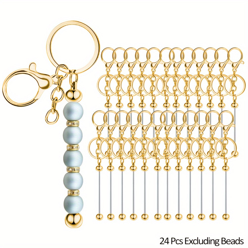 24 Sleek Gold Keychain Rods for DIY Crafts, Perfect for Valentine's Day Gifts for Both Men and Women, Bead-free Design