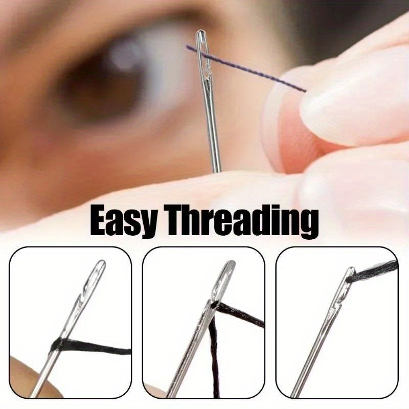 12 pieces of side hole blind sewing needles for the elderly, suitable for hand sewing and DIY home projects with self-threading capability.