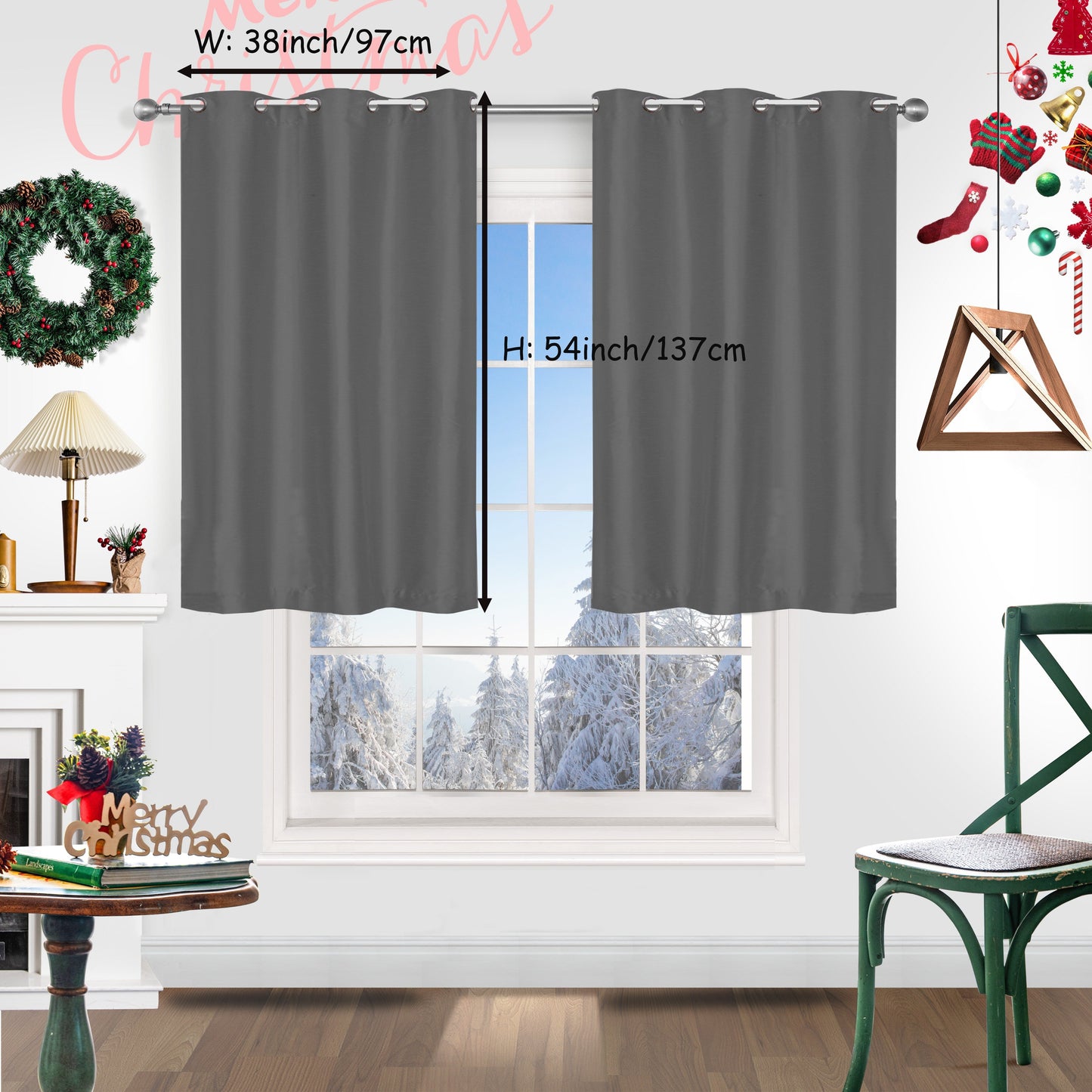 Add a festive touch to your space with 2 pieces of red Christmas curtains. These curtains are made of faux silk with a grommet top design, providing both style and functionality. Perfect for living rooms, bedrooms, offices, kitchens, and studies, these