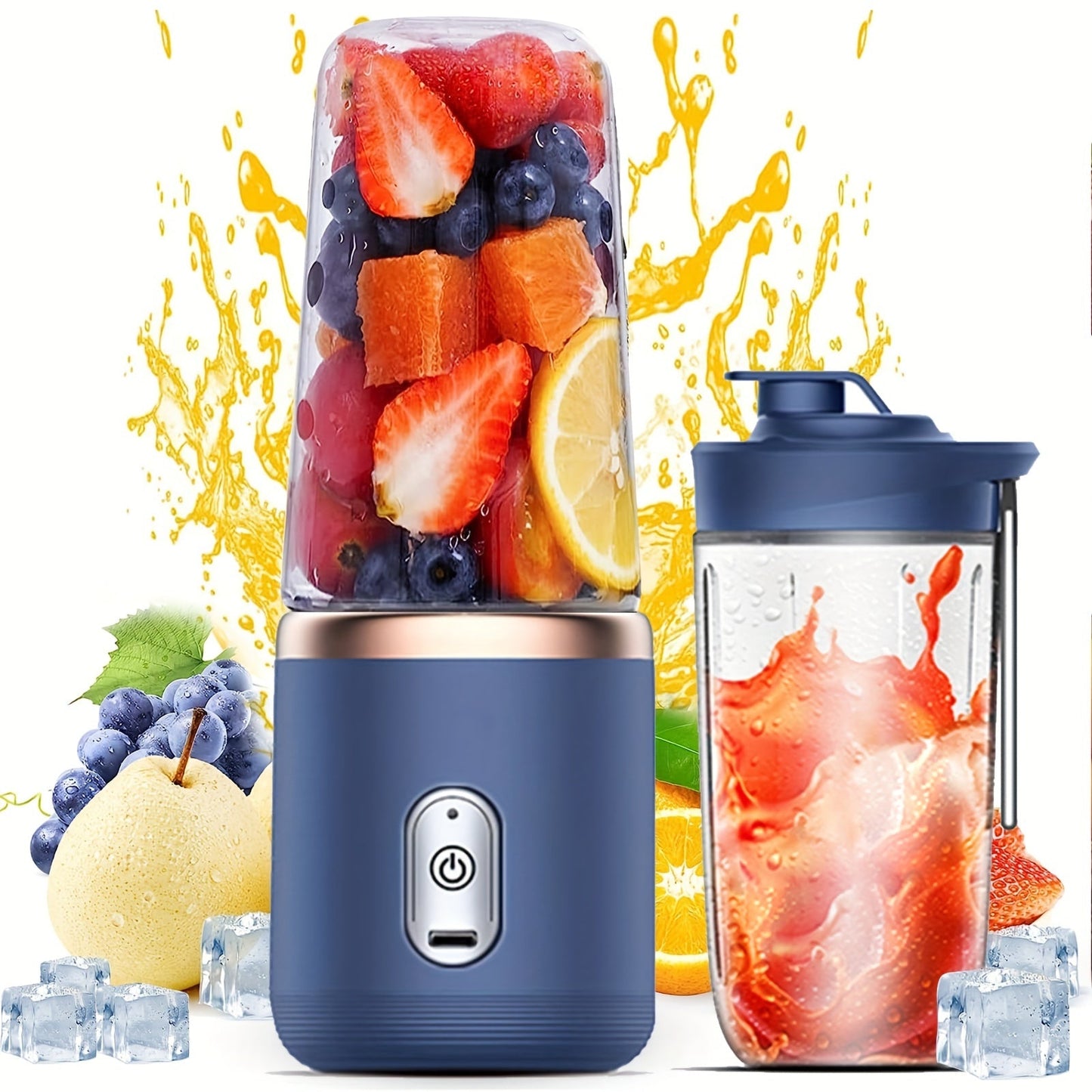 Introducing the XIZIISS Portable USB Rechargeable Juicer Cup! This compact and multifunctional smoothie maker features a 6-blade stainless steel design and includes 2 cups for added convenience. With a powerful 1200mAh lithium battery, this ice crusher