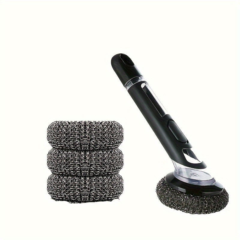 This essential kitchen tool is a durable and versatile cleaning brush with a built-in soap dispenser. Perfect for pots, pans, and dishes, this reusable scrubber is a must-have for any home.