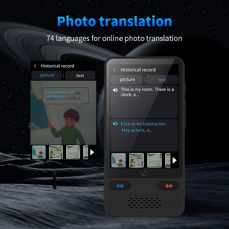 Portable two-way real-time language translator, supports 138 languages accurately both offline and with recorded photos. Ideal for travel, business, and learning.