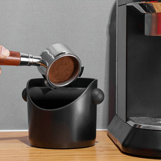 Black Non-Slip Coffee Tamping Box with Removable Strike Rod, Grinder Dust Bin, Barista Tool for Cafe.