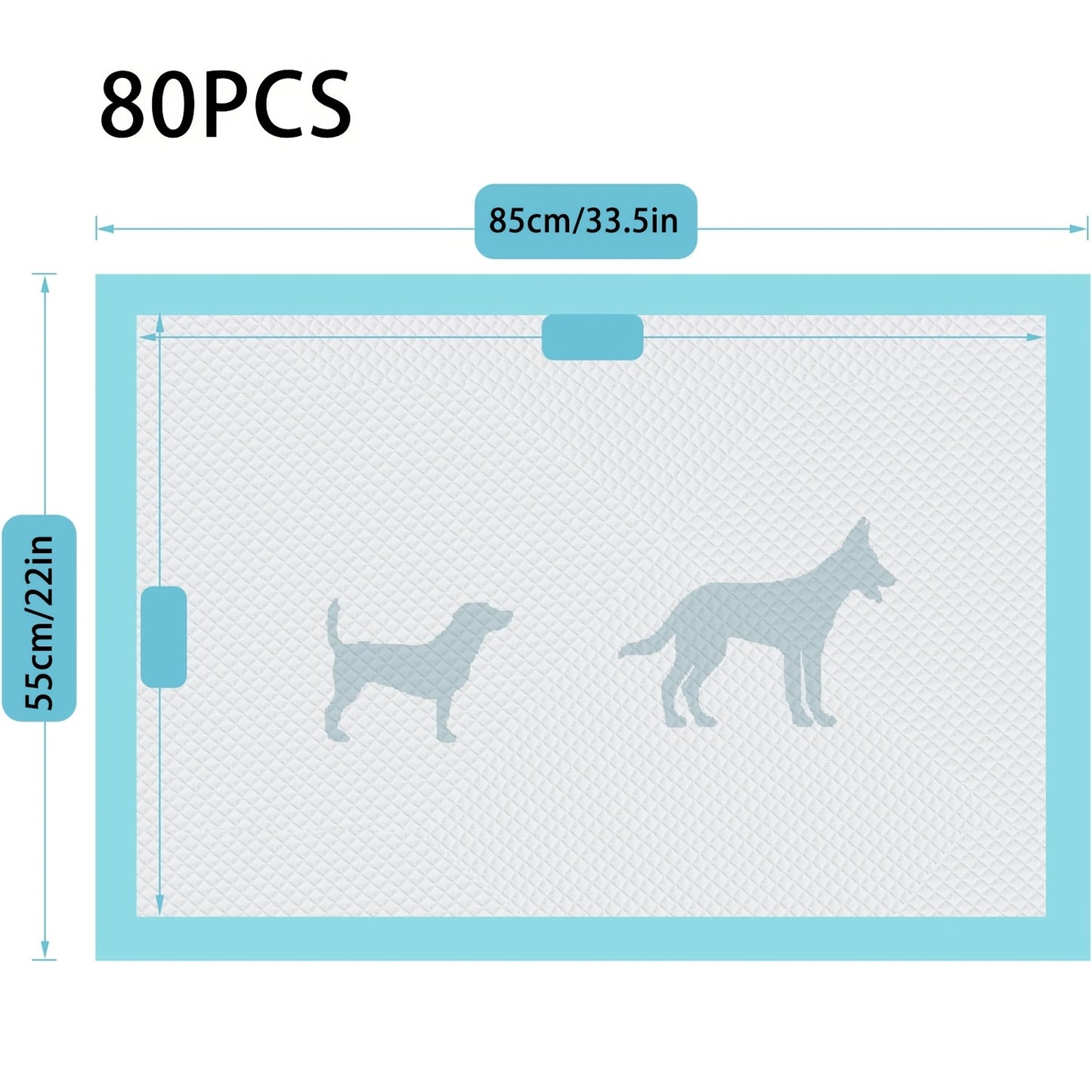 80pc 55x85cm Premium Disposable Training Pads for puppies with 6 layers of protection for quick absorb and odor control.