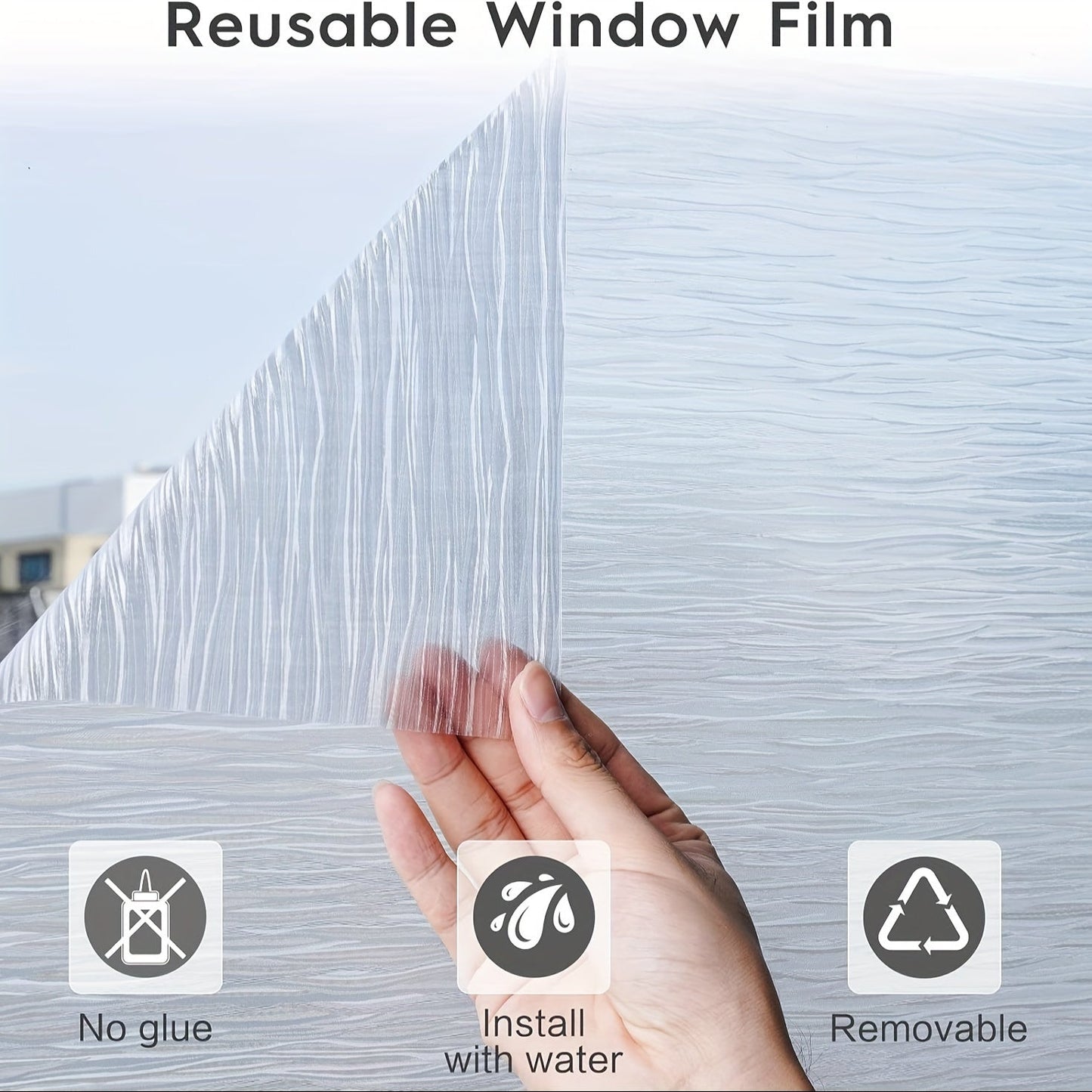 Frosted glass window film for one window, removable vinyl covering that blocks UV rays. Self-static cling, non-adhesive sticker for home, bathroom, or living room decor.