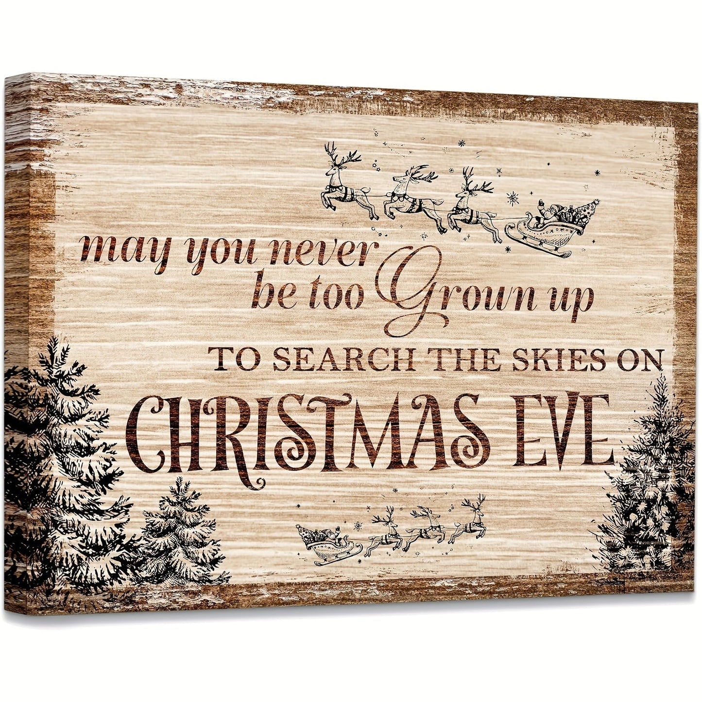 Farmhouse Christmas Wall Decoration - Canvas Art with Christmas Sign, "May You Never Be Too Grown Up To Search" - 30.48 X 40.64 cm Frameless Merry Christmas Eve House Decor