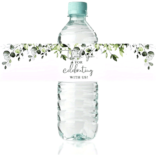 Set of 50 Elegant Greenery Water Bottle Labels - Ideal for Weddings, Birthdays & Showers | Long-lasting Thank You Stickers for Any Beverage Container