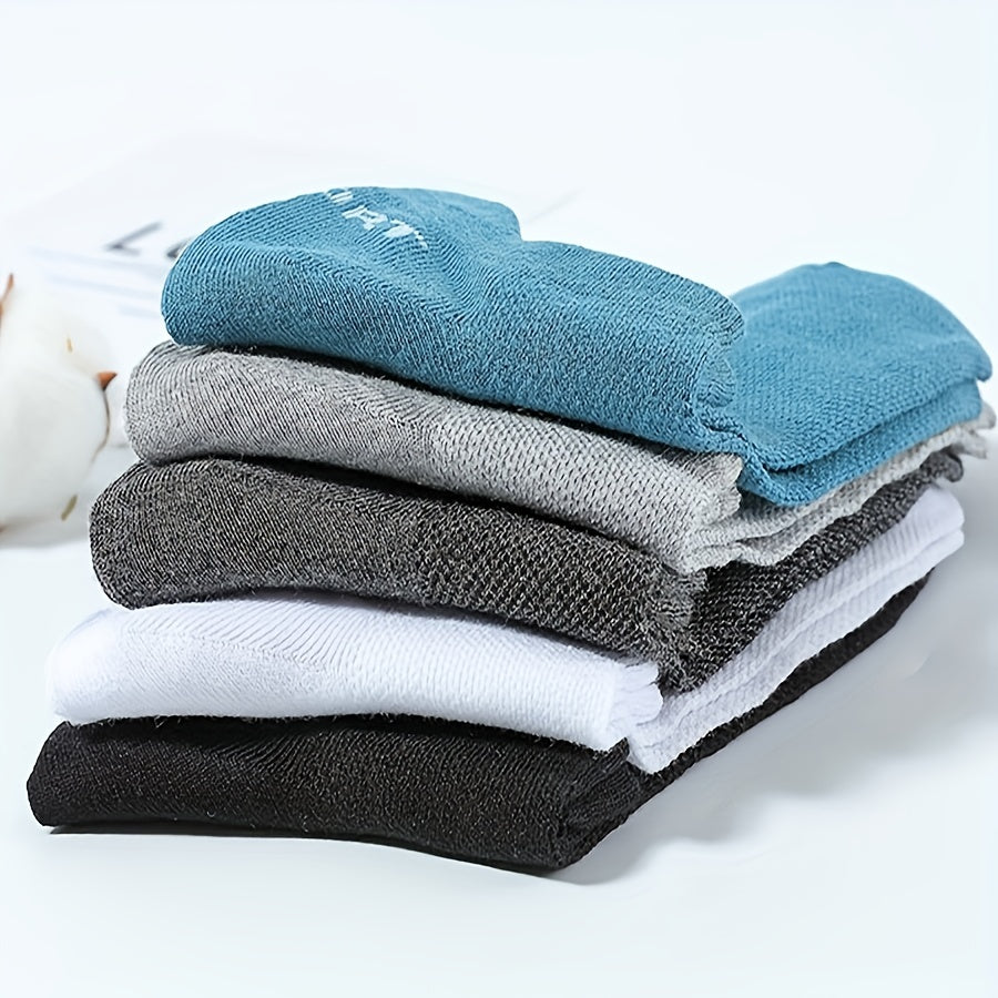 5 pairs of unisex cotton blend crew socks with anti-odor and sweat absorption, perfect for daily wear.