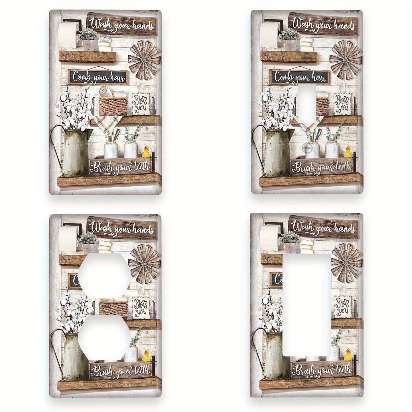 1pc Farmhouse Style Decorative Light Switch and Outlet Cover with Rustic Floral Design - Screw-In, No Power Required