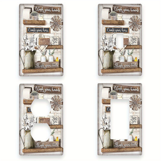 1pc Farmhouse Style Decorative Light Switch and Outlet Cover with Rustic Floral Design - Screw-In, No Power Required