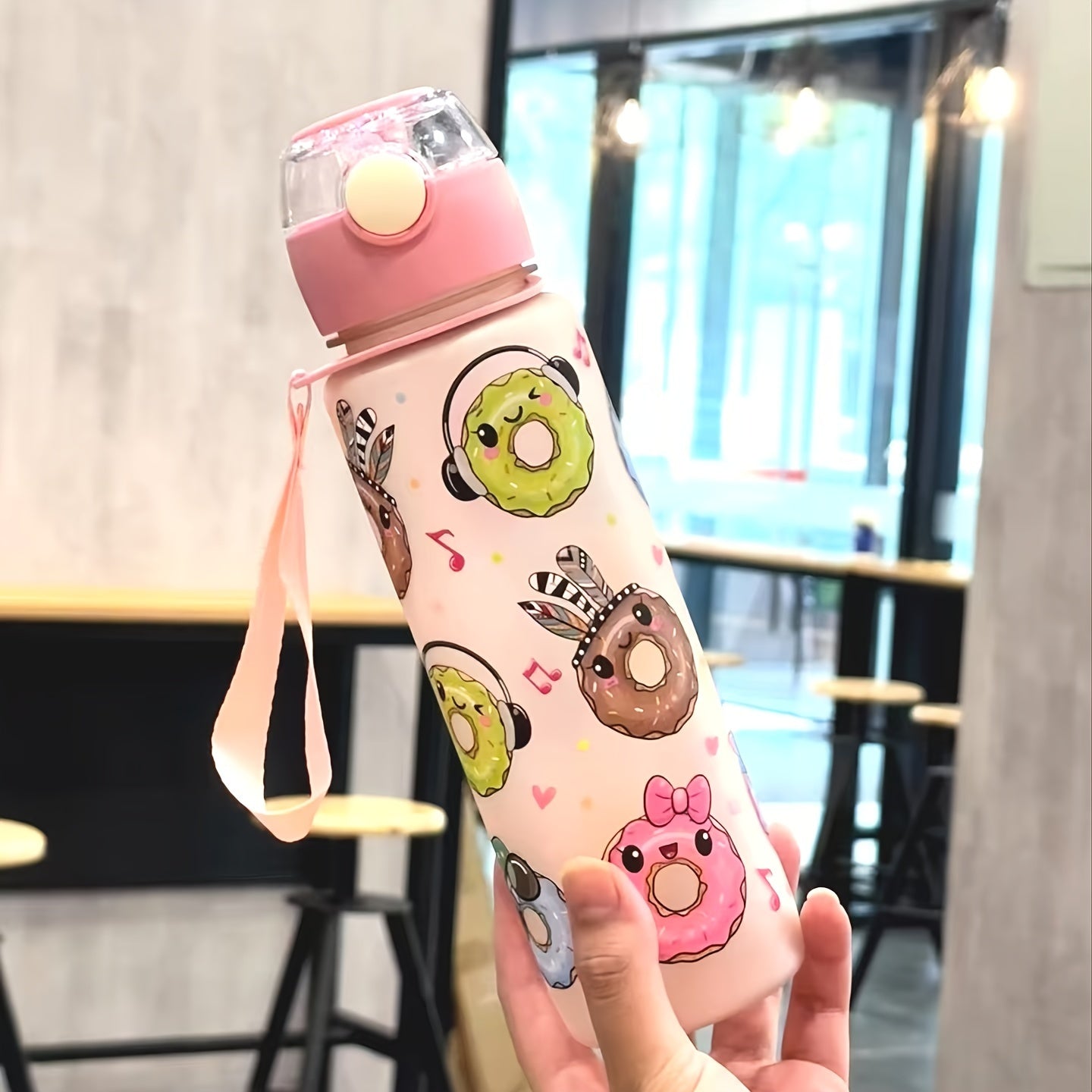 Cute Donut Design Water Bottle, 700ml, BPA-free, High-Temp Resistant, Portable, Anti-Leak, Great for Outdoor Activities, Ideal Holiday Gift