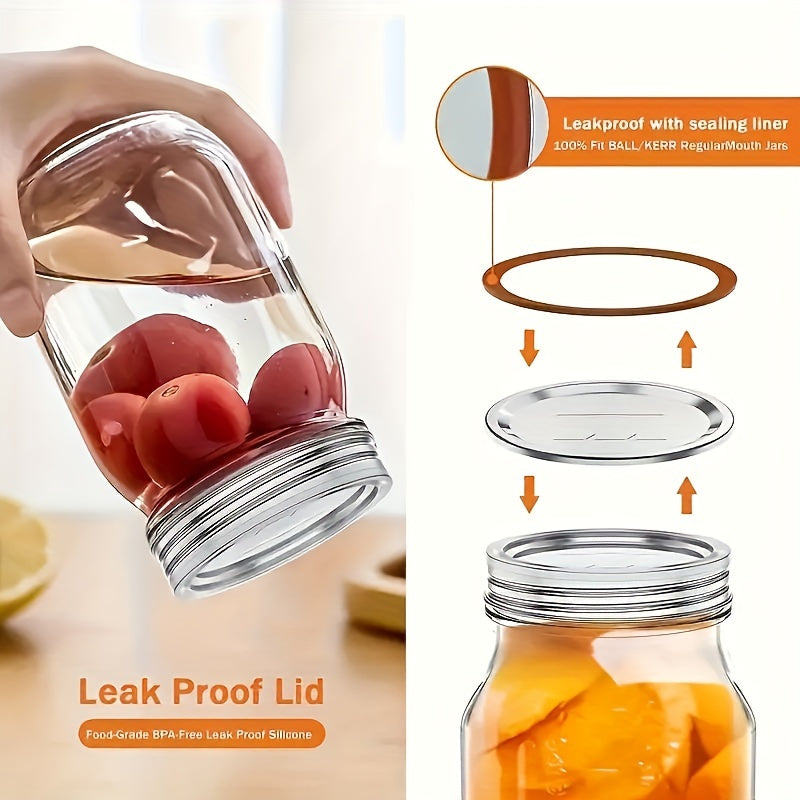 20 pieces/10 sets of can lids for both regular and wide mouth can sizes. These two-piece lids come with silicone sealing rings for leak-proof and safe storage. They are suitable for regular and wide mouth Mason jars, helping with kitchen organization and