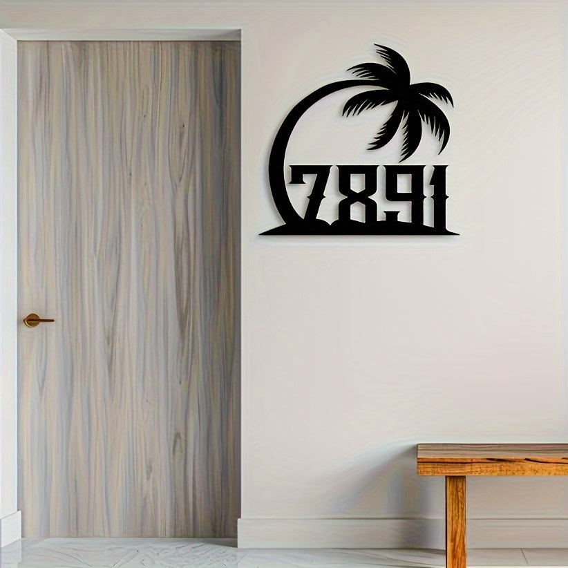 Personalized Tropical Palm Tree Metal Door Sign - Custom Beach-Themed Address Plaque for Durable Home Decor, Suitable for Ages 14 and Up