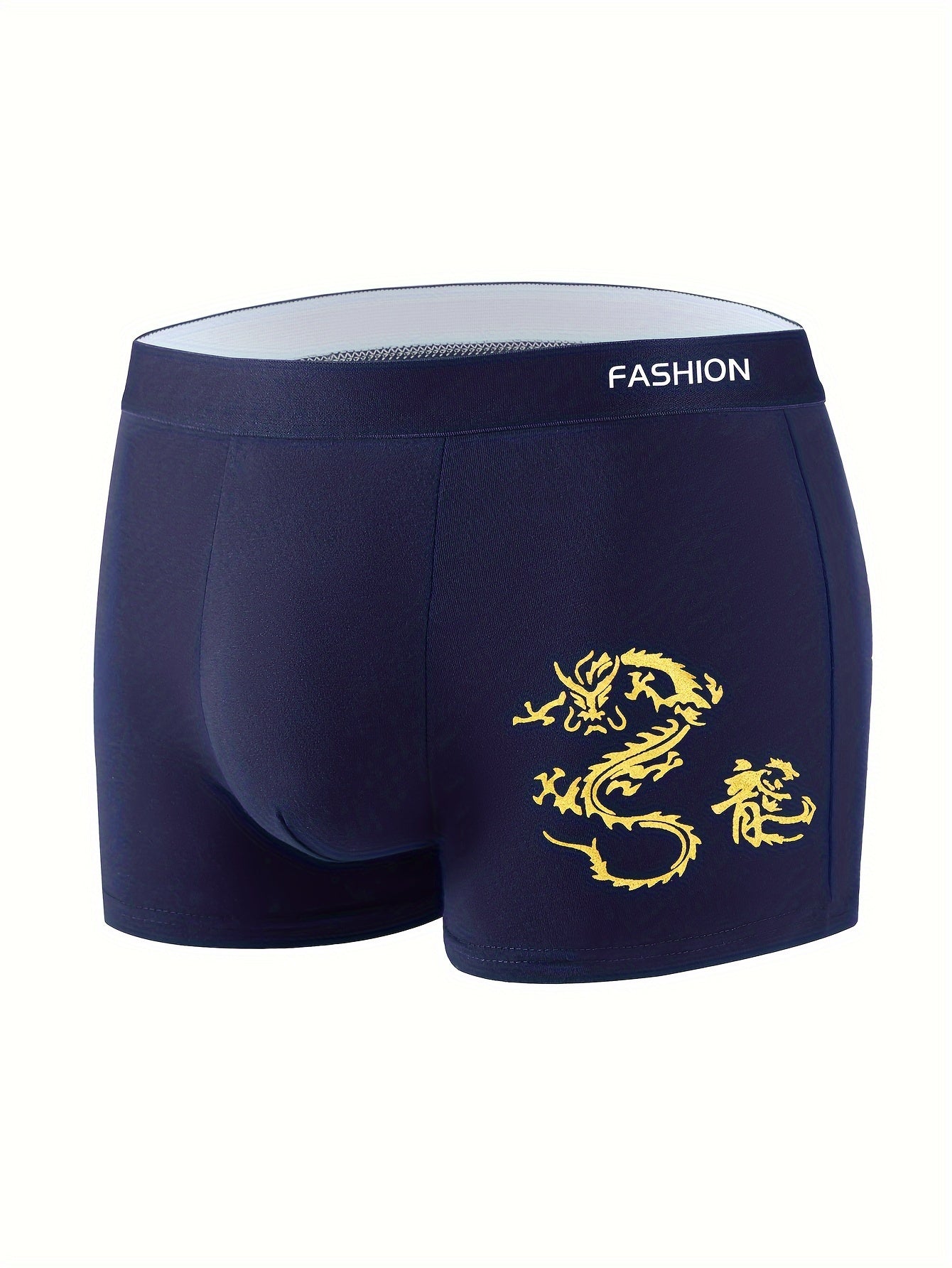 Men's Dragon Print Boxer Briefs - Breathable Polyester & Spandex blend, Ideal for Students & Adults