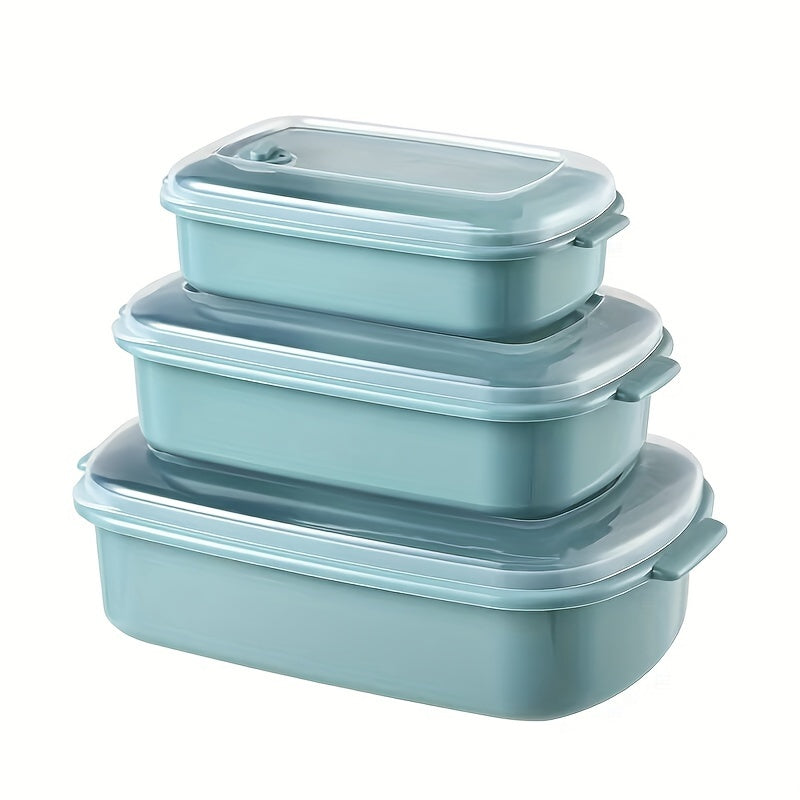 3-Piece Set of Microwave-Safe Plastic Food Storage Containers with Clip-On Lids, Perfect for Storing Fruits, Vegetables, Dumplings, Meat, Eggs, Ginger, Garlic, Onion | Reusable and Leakproof Lunch Boxes for Home and Kitchen. Ideal for Multipurpose Use.