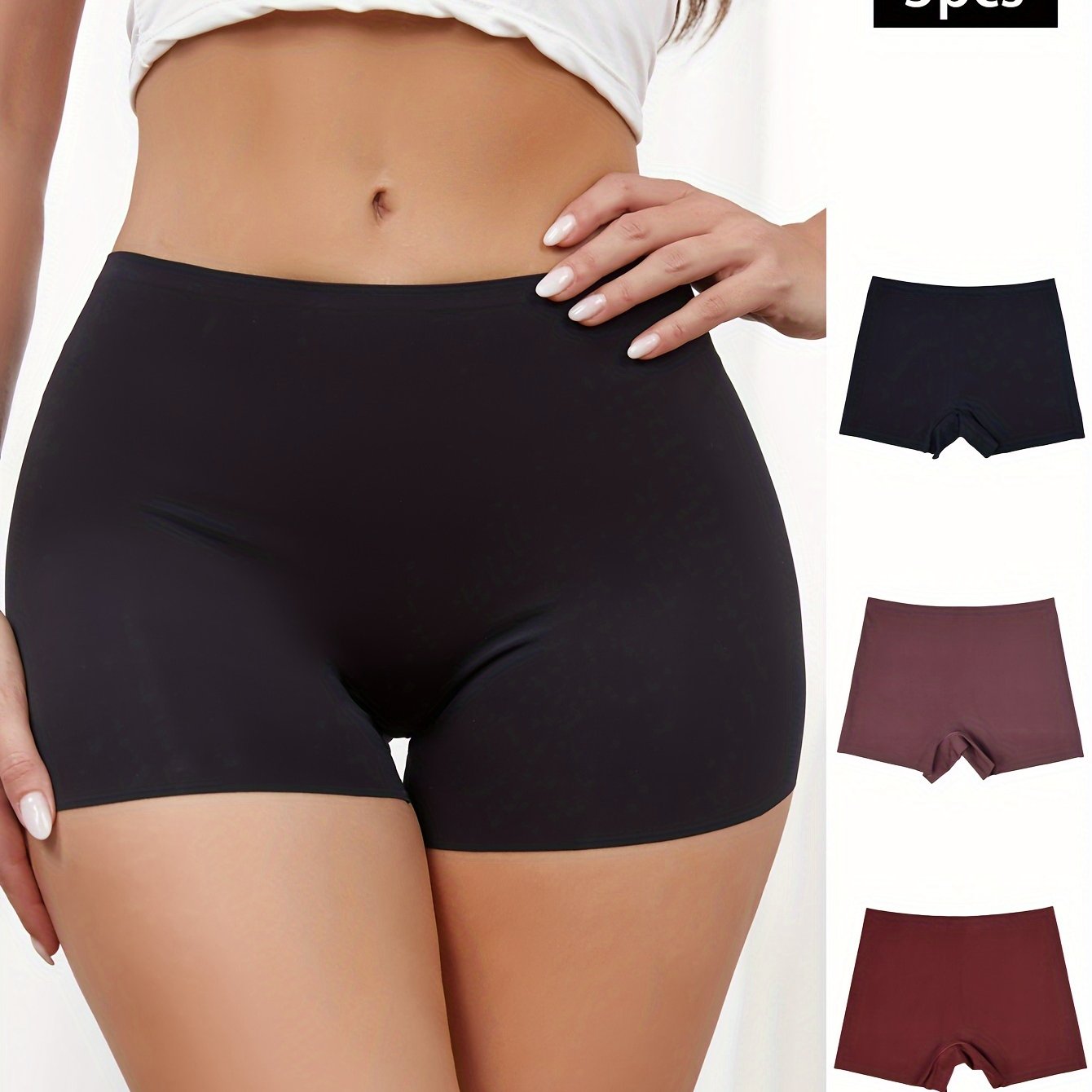 3 Seamless Solid Boyshort Panties for Women, Soft and Stretchy Lingerie.