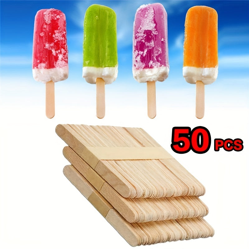 50 pieces of natural wood craft sticks, perfect for making DIY popsicle crafts and ice cream treats. These versatile sticks can also be used as kitchen gadgets, accessories, and items for your home kitchen.