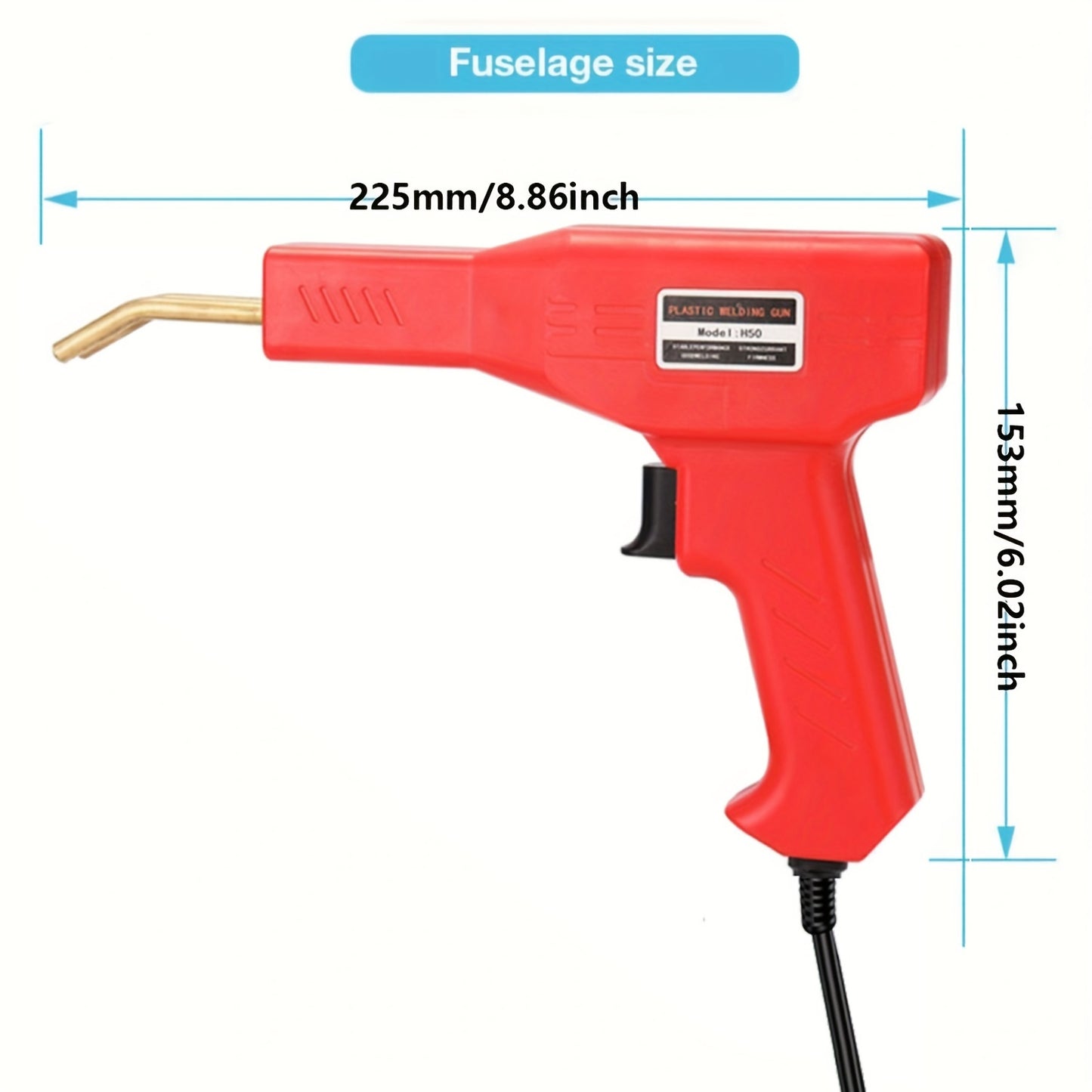 Plastic welder gun for repairing car bumpers and other plastic items.