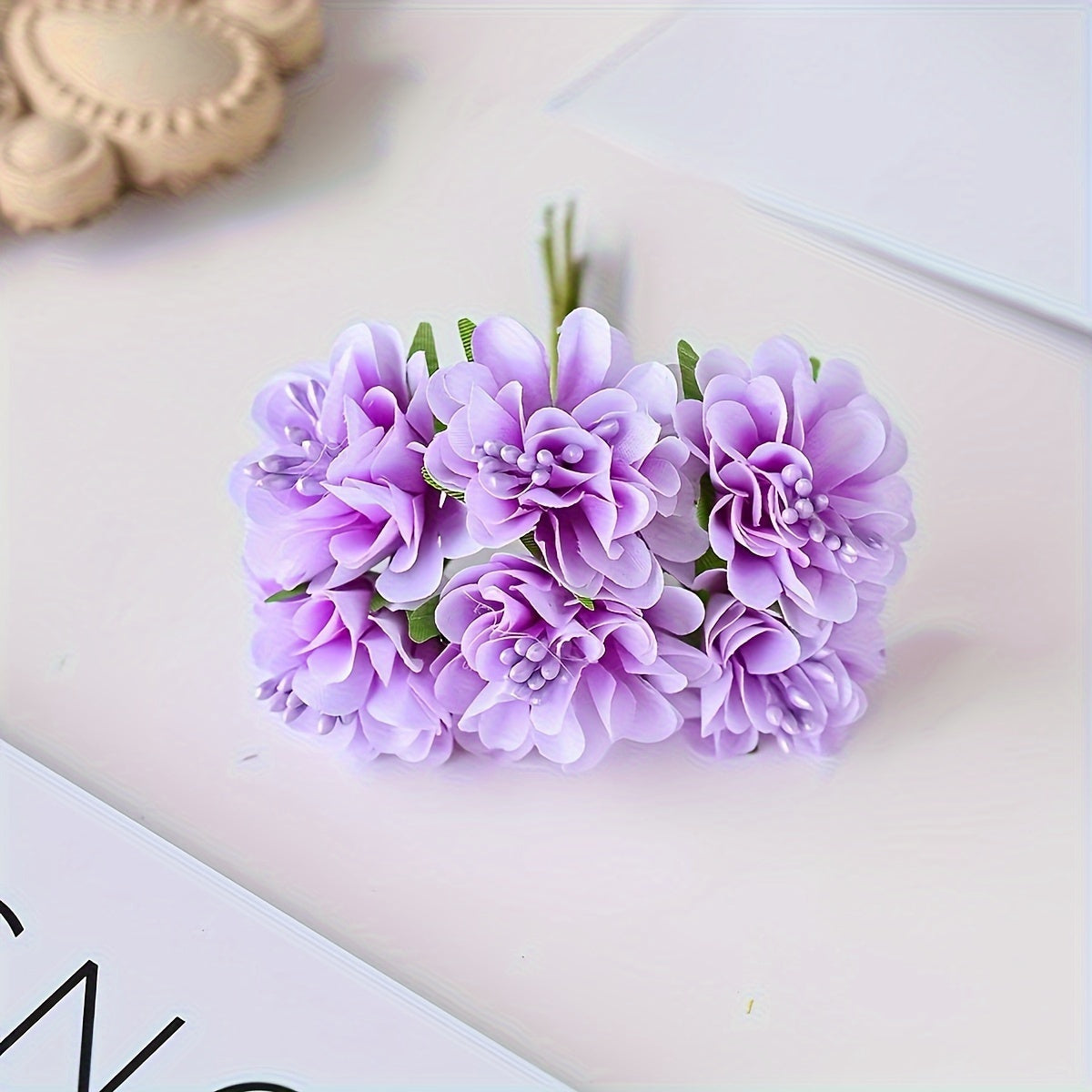 1 Mini Artificial Hydrangea Bouquet with 6 Heads, Plastic Carnation Flowers. Ideal for Home Decor, Wedding, Engagement, Various Rooms. No Container or Electricity/Batteries Needed. Perfect for DIY, Garden, Outdoor, Holidays, and Special Occasions.